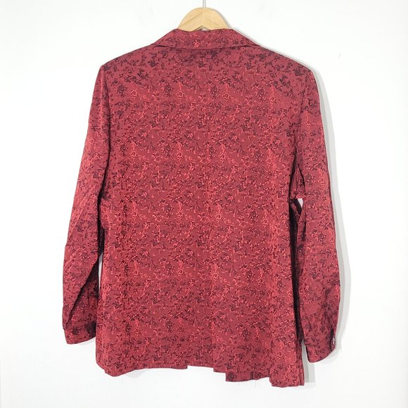 Vintage Shirt Jacket Open Front Red Blazer Floral Plus Size Womens 18 - Picture 8 of 11